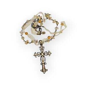 Ornate Cross Beaded Ribbon Necklace Cookie Lee – Romantic Victorian Revival